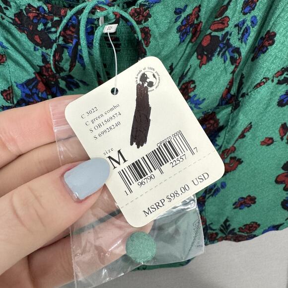 Free People Hilary Printed Top Womens Medium Green Boho Floral Peasant Crop - Picture 4 of 15